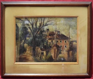 Painting Picture DIPINTO OLIO su tavola GASPERINI ? VIALE ALBERATO anni '60 - Imagen 1 de 4