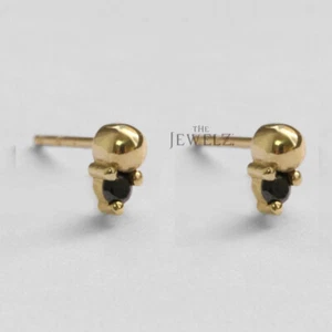 14K Gold 0.08 CT Black VS/F-G Diamond Minimalist Studs Earrings - The Jewelz - Picture 1 of 5