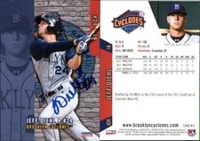 Jeff Diehl Signed 2015 Choice Brooklyn Cyclones #12 Card Auto AU