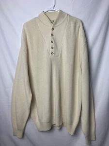 Vintage L.L Bean Made In USA 1/4 Button Henley Cream Cotton Sweater Mens XXL 2XL - Foto 1 di 8