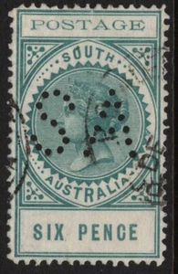 AUSTRALIA DEL SUR 6d VERDE QV "DELGADO" FRANQUEO PERF SA (ACSC 64) USADO FINO (A30295) - Imagen 1 de 1