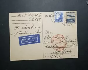 1936 LZ-129 Hindenburg Zeppelin Flown Germany-US Europa Nordamerika Flight Card - Picture 1 of 2