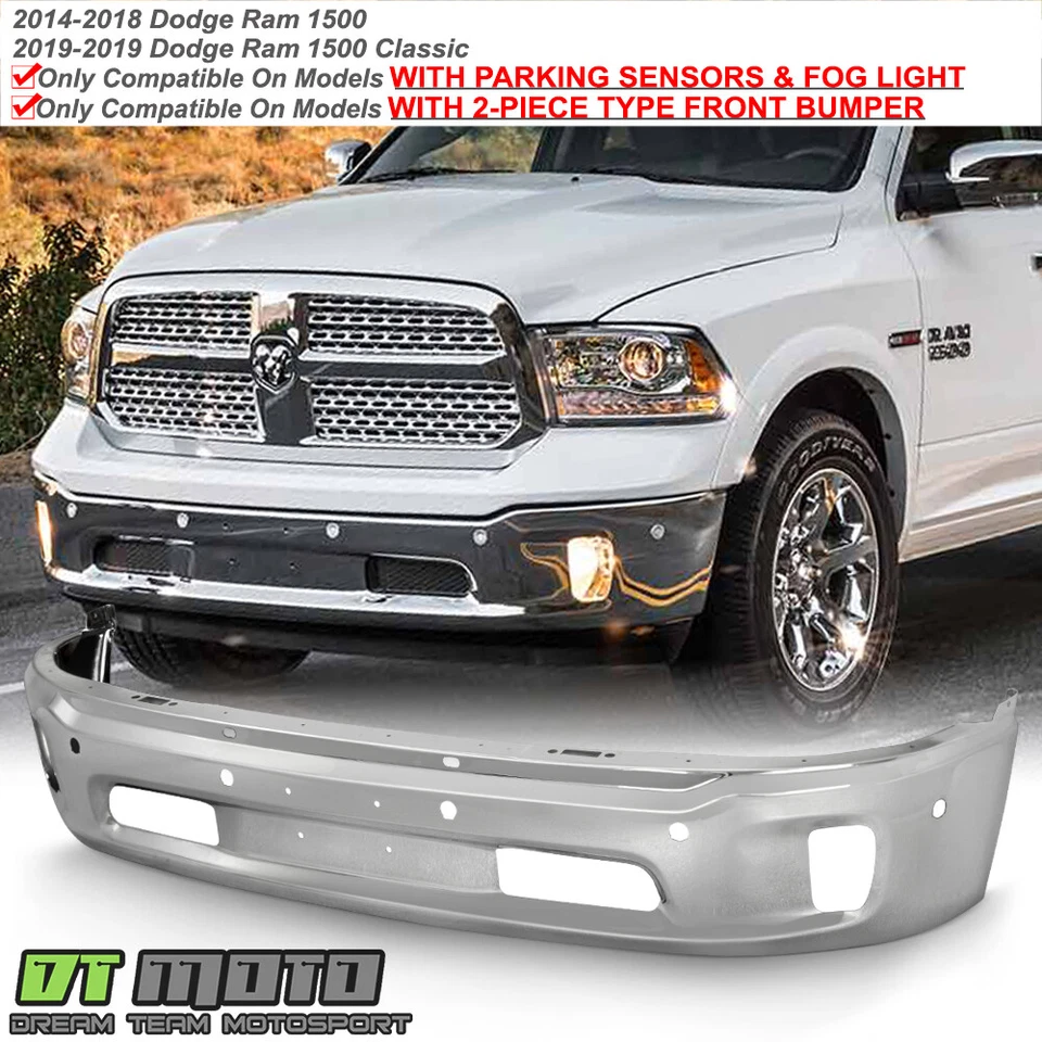 2014-2018 Ram 1500 Chrome Steel w/Fog Light & Sensor Holes Front Bumper Face Bar - Image 1 of 1