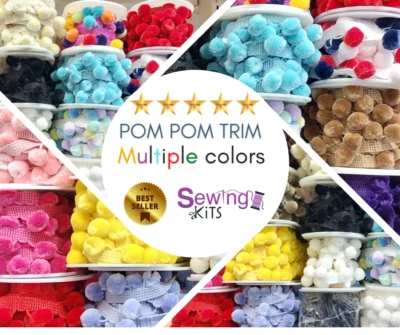 SIMPLICITY Pom Pom Trim By the Metre, Luxury Velvet Feel, 15mm Luxury UK MADE