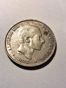 1885 Philippines 50 Centavos Silver VF #19411 - Picture 1 of 2