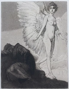 [Erotica] Rudolf Jettmar Original 1902 Etching "Dichtertraum" - Picture 1 of 2