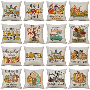 Pillow Covers 18 X 18 Autumn Decor Pumpkin Gnome Happy Fall Yall Cushion Cover - Picture 1 of 25