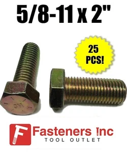 (Qty 25) 5/8-11 x 2" Hex Bolt Zinc Plated Grade 8 Cap Screw Full Thread - Picture 1 of 3