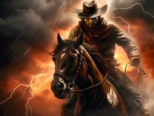 West Art Cowboy stürmische Landschaft Leinwand 093 - Wohndeko Wandbilder Gemälde - Bild 1 von 7