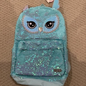Justice Full Size Owl Blue/Green Flip Sequin Shimmer Backpack NWT - Picture 1 of 4