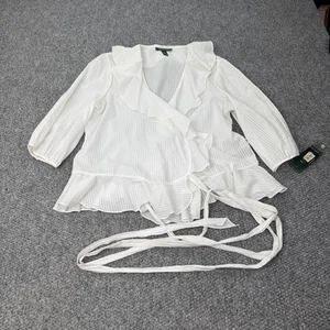 Camisa Lauren Ralph Lauren Mujer XL Blanca Envolvente Volantes Algodón Blusa Nueva con Etiquetas - Imagen 1 de 7