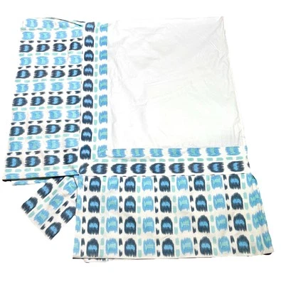 Alan Campbell Cintra Blues Cotton Fabric Custom Bed Skirt Lined King 16.5” Drop - Image 1 of 4