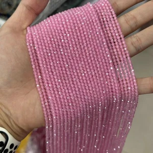 Cuentas de circón rosa facetado micro redondas naturales genuinas de 2/3/4 mm para hacer joyas - Imagen 1 de 7