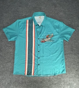 Hardaddy Bowling Shirt Herren Large Türkis Flugzeug Tattoo Rockabilly gestreift - Bild 1 von 18