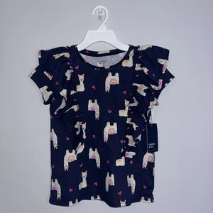 Crown & Ivy Llama Blue Short Sleeve Tee with Ruffle Details - Picture 1 of 6