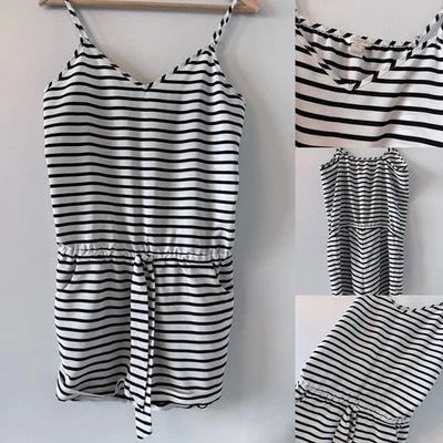 J. Crew Women's Sz XS White/Black Striped Spaghetti Strap Romper w/Tie Detail - Image 1 of 4
