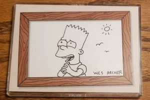 2001 SIMPSONS Mania Sketch Card Bart with Sun by Wes Archer 27/233 Inkworks RARE - Picture 1 of 2