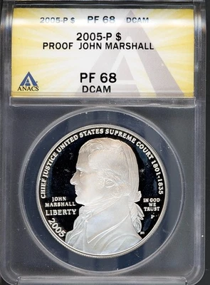 2005-P $1 Silver John Marshall Dollar PF68 DCAM ANACS # 7351528 + Bonus - Image 1 of 2