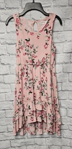 BEAUTEES GIRLS 10 PINK FLORAL TIERED CROCHET KEYHOLE CREPE PARTY DRESS - Picture 1 of 16