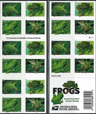 USA 2019 Stamps MNH Frogs Booklet Pane of 20 Cat. #5398b - Image 1 of 2
