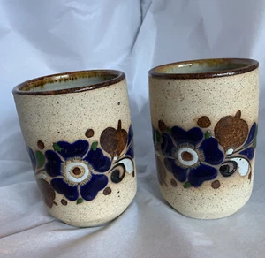 Set di 2 tazze in ceramica firmate Tonala messicane in gres tumbler fioriera - Foto 1 di 7