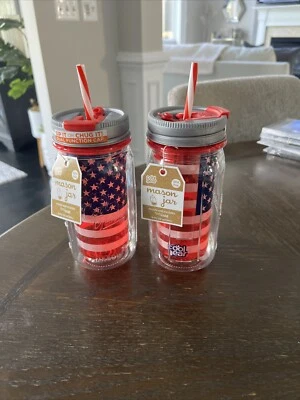 2 Cool Gear  "Sip It or Chug It" Dual Function Cap Flag Mason Jar Bottle New - Image 1 of 4
