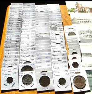 BIG LOT OF OLD COINS & POSTAGE FROM ALL OVER THE WORLD IN HOLDERS - Picture 1 of 8