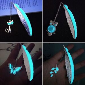 Glow in The Dark Vintage Feather Cat Metal Bookmark Book Holder Unique Gift New