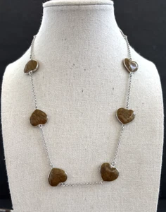 Lauren G Adams Silvertone Brown Enamel Heart Necklace - Picture 1 of 5
