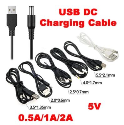 USB DC 5V Jack Charging Cable For 0.5/1A/2A Power Charger Plug Adapter 5.5*2.1mm - Image 1 of 4