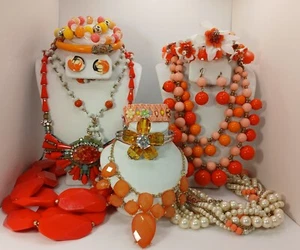 Banana Republic Orange & Yellow Necklaces Bracelets Artisan Earrings Set Vintage - Picture 1 of 12