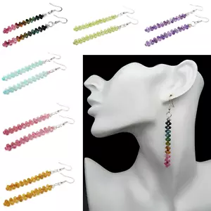 Earrings Long Beaded Crystal Dangle Drop Gemstone Boho Handmade Sterling Silver - Picture 1 of 125