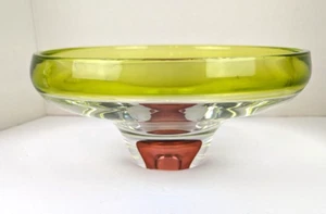 Mary Ellen Buxton Kevin Kutch Studio Art Glass 10" Lime Red Crystal Bowl Signed - Picture 1 of 14
