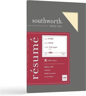 Southworth Resume Paper Ivory 32 lb Weight 8 1/2 x 11 100 Sheets Wove Finish-New - Image 1 of 2