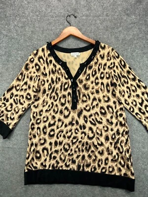 Женский шелковый топ Joseph A Quest Cequecest большой коричневый леопард с бисером рукав 3/4 1 - Изображение 1 из 4