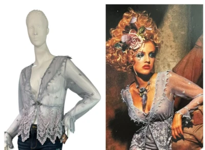 NUEVO CON ETIQUETAS Claire Pettibone Lencería de Lujo Azul Encaje Chaqueta Top $500 Talla Pequeña Foto 1 de 4