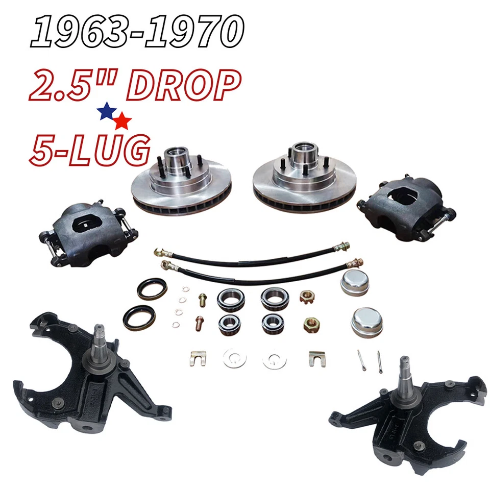 Front Suspension Disc Brake Kit 2.5" Drop Spindles For 1963-1970 Chevy Truck C10 - Image 1 of 2