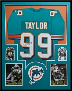 FRAMED MIAMI DOLPHINS JASON TAYLOR AUTOGRAPHED SIGNED JERSEY JSA COA - Picture 1 of 4