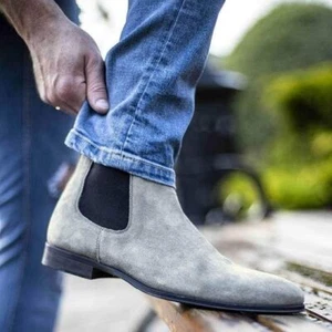 Handgefertigte Herren Grau Wildleder Chelsea Boots für Herren, Leder Büro Arbeit Stiefel Männer - Bild 1 von 4