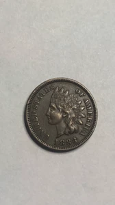 1883 Indian Cent High AU, BEAUTIFUL Chocolate-Brown Color 3 Diamonds - Picture 1 of 2