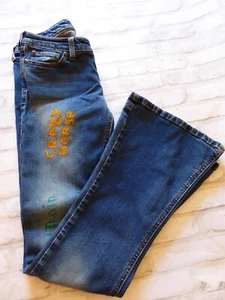 Abercrombie & Fitch Slim Flare Jeans Hand Painted Crazy Horse Neil Young 16 - Picture 1 of 12