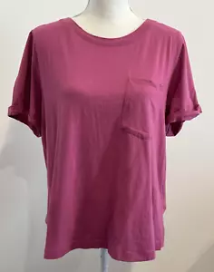 New NYDJ Forever Comfort Cuffed Short Sleeve Crew Neck Pocket Tee Magenta L $59 - Picture 1 of 7