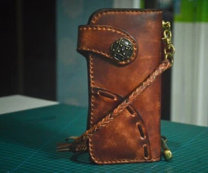 Custom Leather Biker Wallet Chain Handmade Leather Wallet Bifold Wallet Gift X23 - Picture 1 of 6