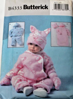 Butterick 4333 Infant Baby Bunting Jumpsuit Jacket Pants Sewing Pattern S-M-L-XL - Image 1 of 2