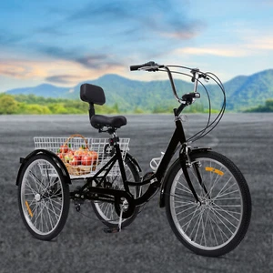 24" 7 Gang Erwachsene Dreirad 3-R?der Fahrrad Tricycle Klappbar mit Korb & Lampe - Bild 1 von 23