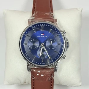 Tommy Hilfiger Tyson Brown Leather Blue Dial Model 1710585 Men’s Watch - Picture 1 of 4