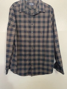 Camisa Express 1mx Algodón Elástico Negro y Tostado Cuadros Hombre’s L 16-16.5 Extra Slim - Imagen 1 de 7