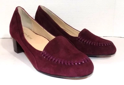 Size 9.5 TARYN ROSE Purple burgundy SUEDE Pumps heels shoes JOY whipstitch - Image 1 of 4