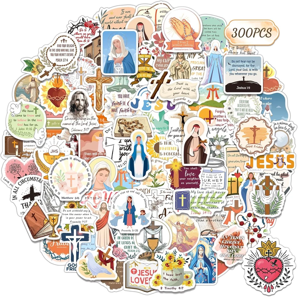 300 PIEZAS Pegatinas Católicas, Pegatinas Religiosas para Botellas de Agua Laptop Católica  Foto 1 de 4