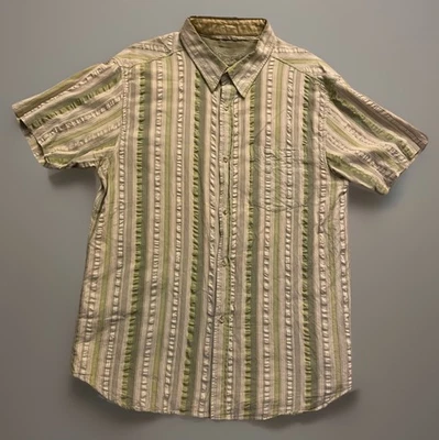prAna Short Sleeve Button Up Shirt Pocket Green Striped Organic Cotton XL JBHS - Image 1 of 4